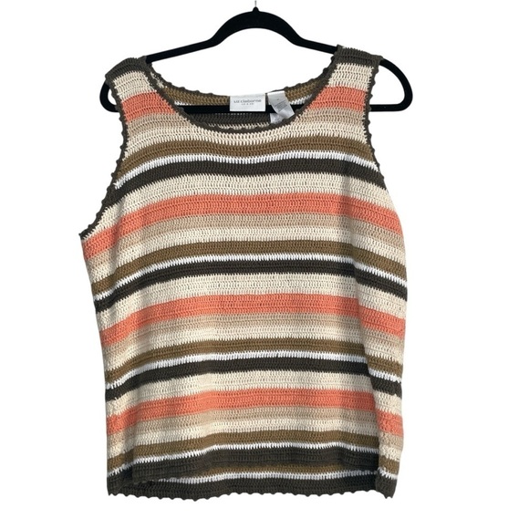 Liz Claiborne Tops - Liz Claiborne Crochet 90s Tank Top Coral Green Cottagecore Beach Coastal Boho
